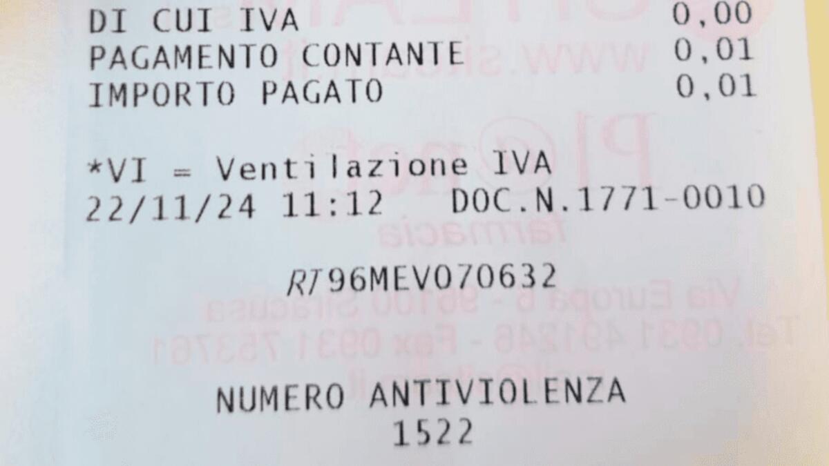 Numero antiviolenza nello scontrino per la Giornata Internazionale contro la violenza sulle donne