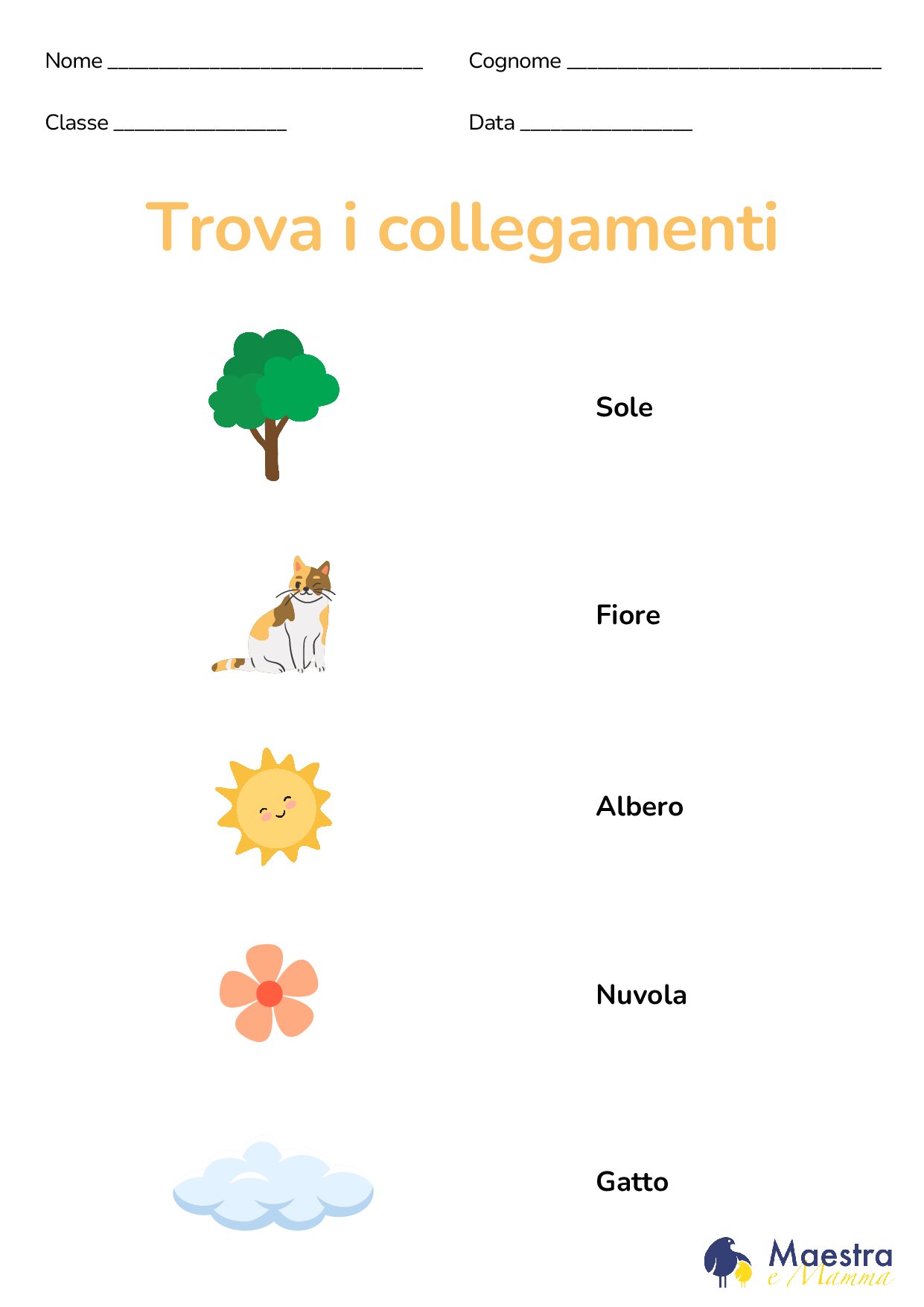 Scheda italiano prima elementare trova i collegamenti [239 KB]