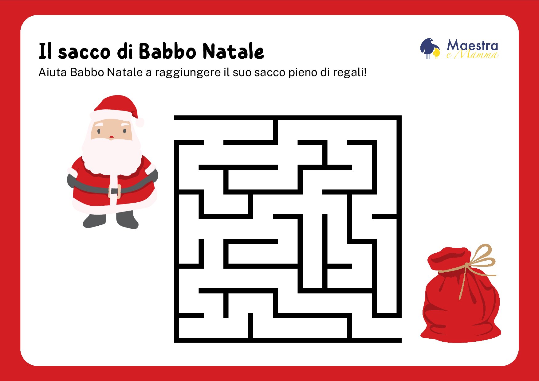 Scheda didattica di Natale per bambini il sacco di babbo Natale [218 KB]