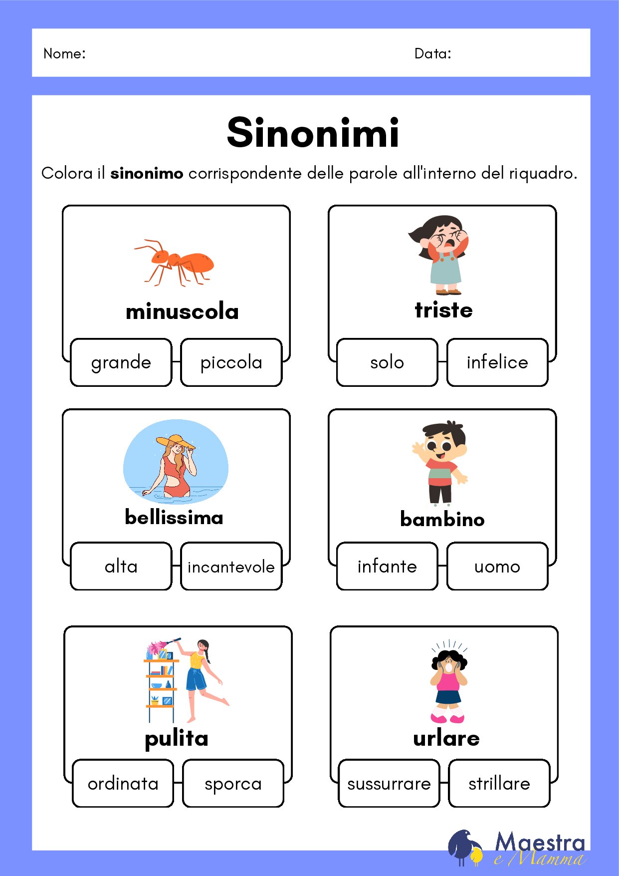 Schede italiano terza elementare trova i sinonimi giusti [780 KB]