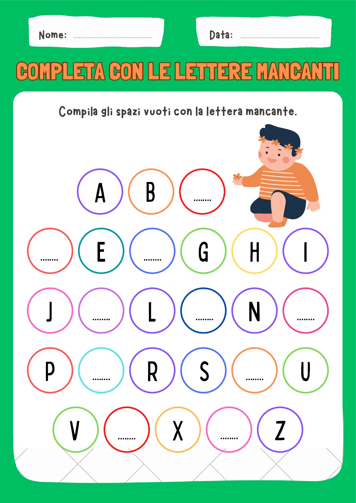 Scheda didattica infanzia completa le lettere mancanti [97 KB]