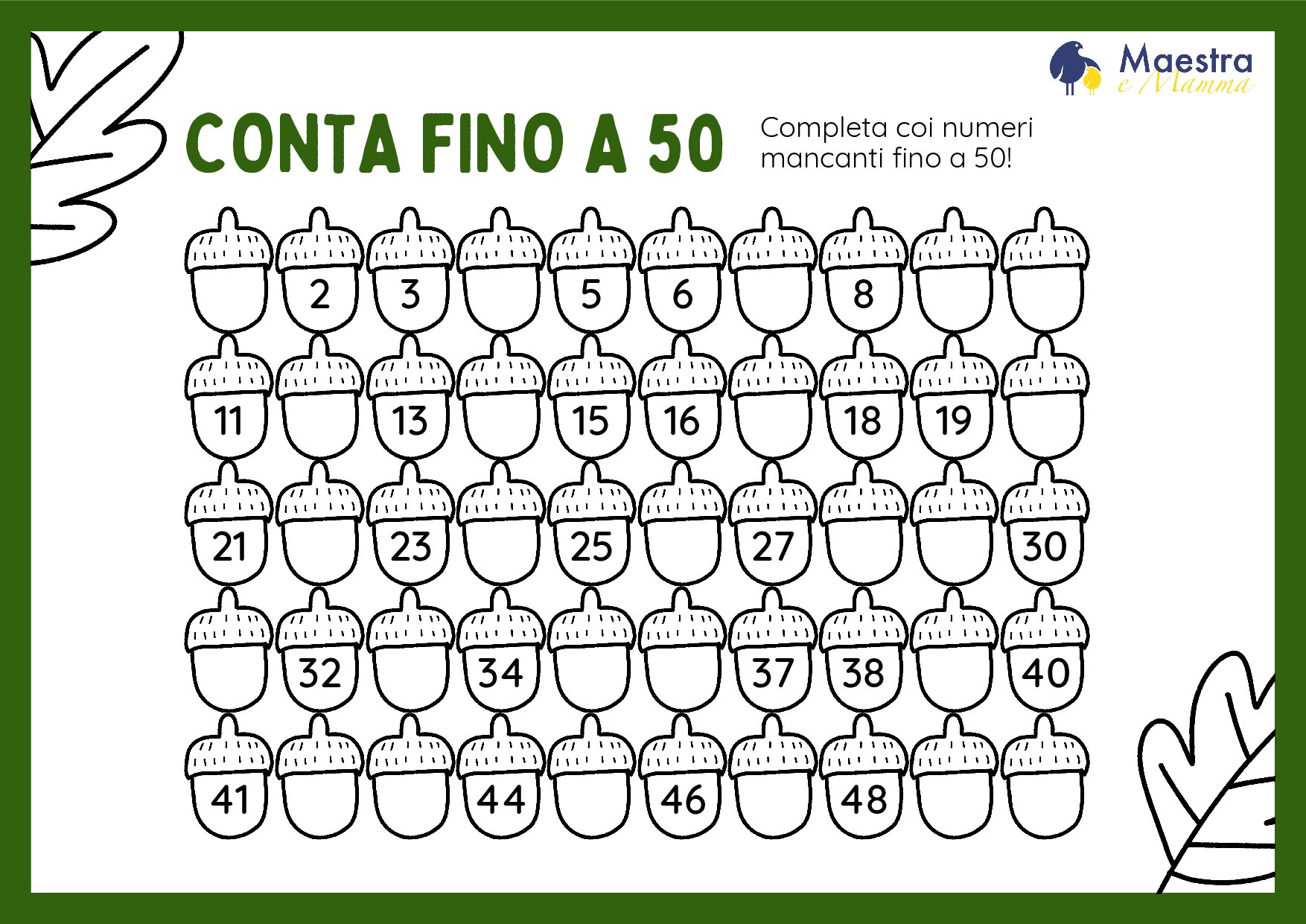 Scheda matematica seconda elementare conta fino a 50 [180 KB]