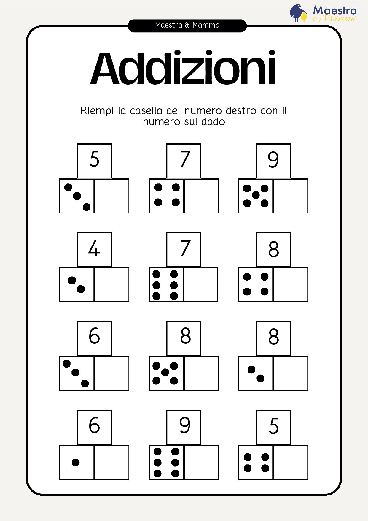 Scheda addizioni matematica prima elementare [55 KB]