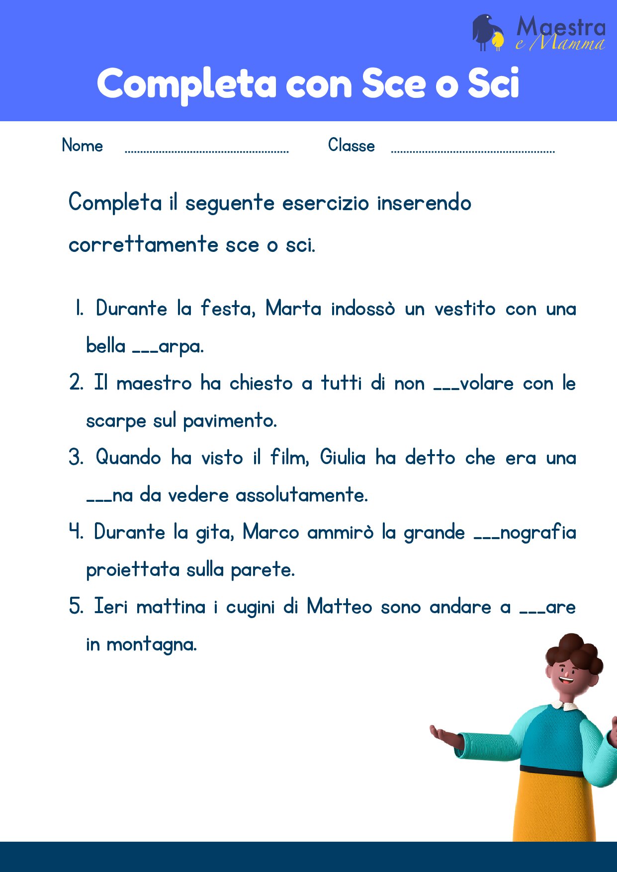 Scheda didattica completa con Sce o Sci [300 KB]