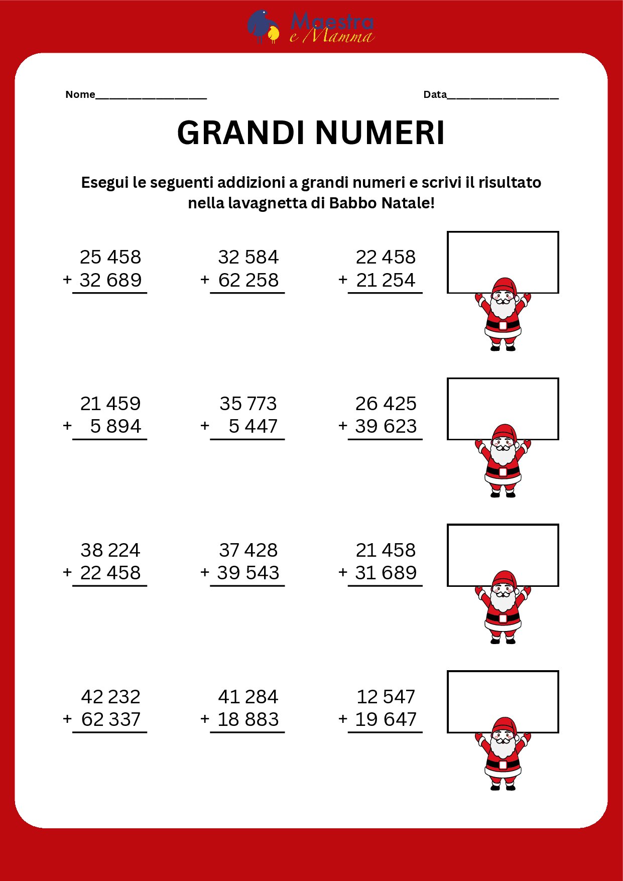 Scheda didattica addizioni con grandi numeri [177 KB]