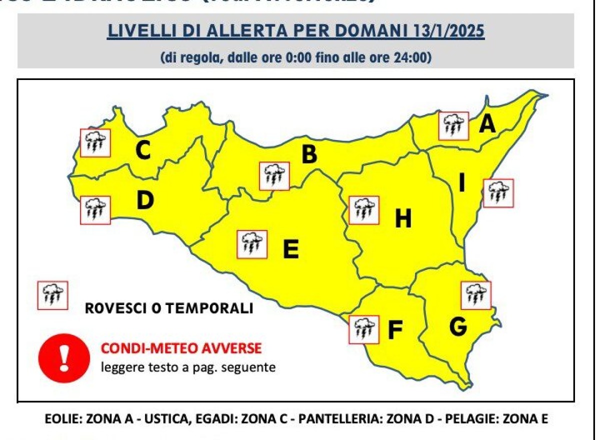 Allerta gialla in Sicilia: la comunicazione della Protezione Civile 