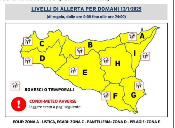 Allerta gialla in Sicilia: la comunicazione della Protezione Civile 