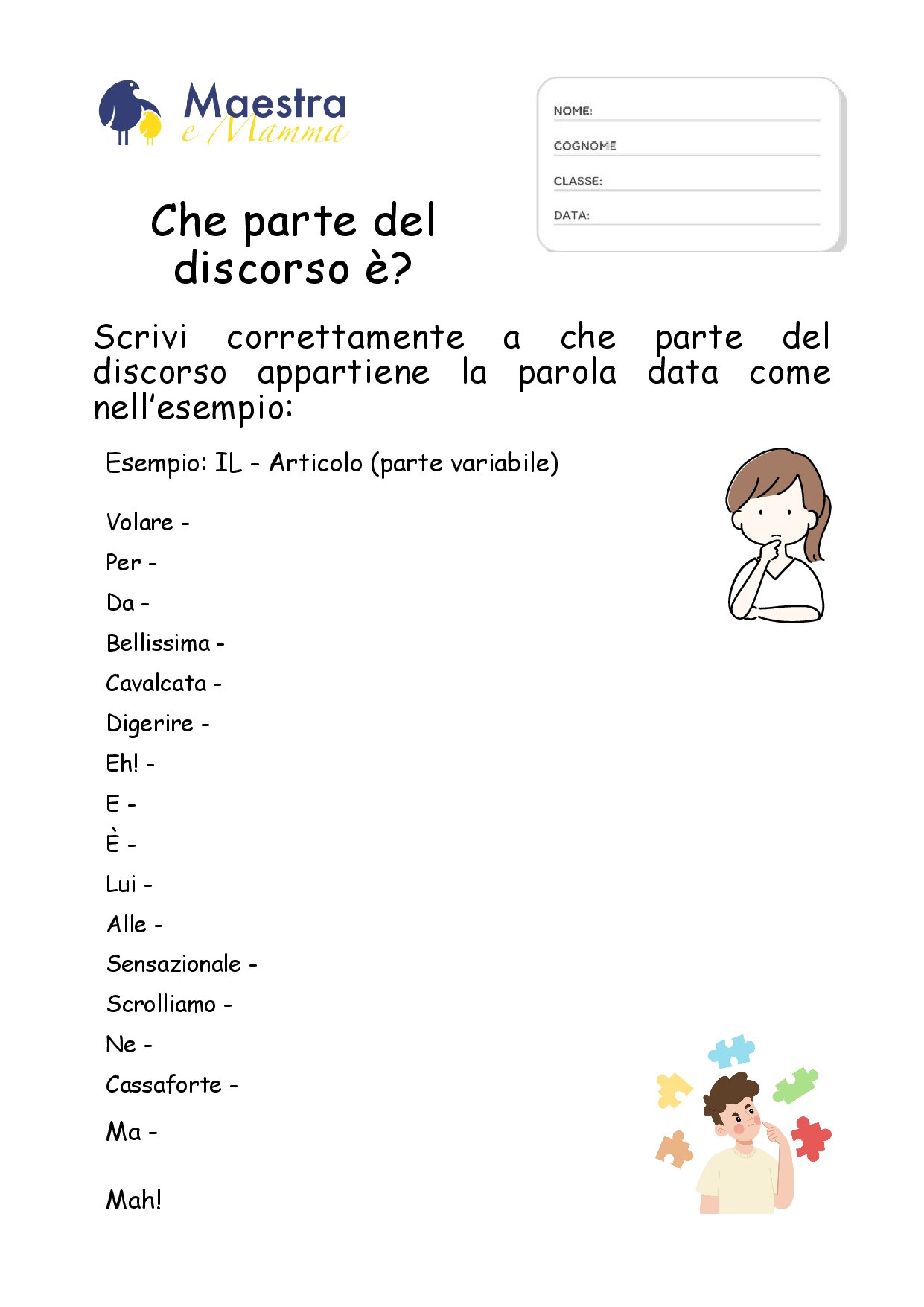 scheda sulle parti del discorso [167 KB]