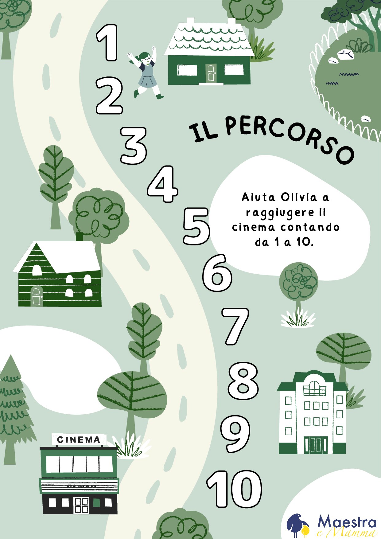 Scheda per l'infanzia il percorso da 1 a 10 [2 MB]