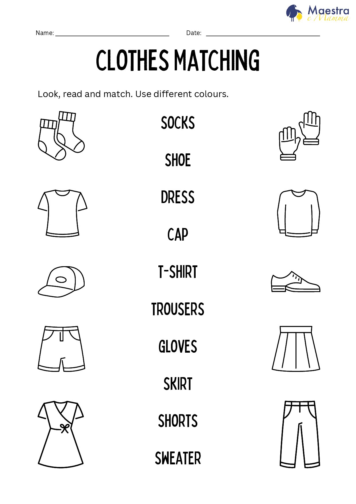 Scheda didattica di inglese clothes matching [92 KB]