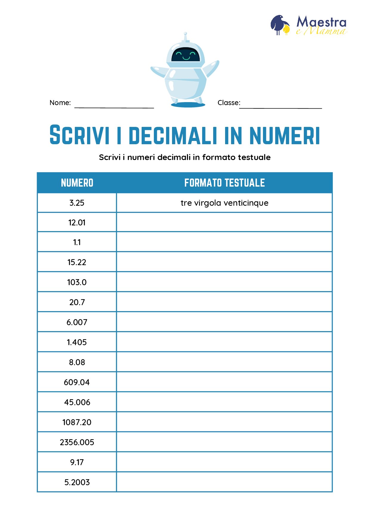 Scheda di matematica conversione decimale in testuale [82 KB]