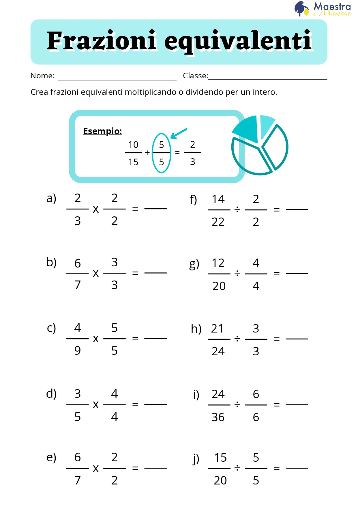 Scheda di matematica frazioni equivalenti [84 KB]