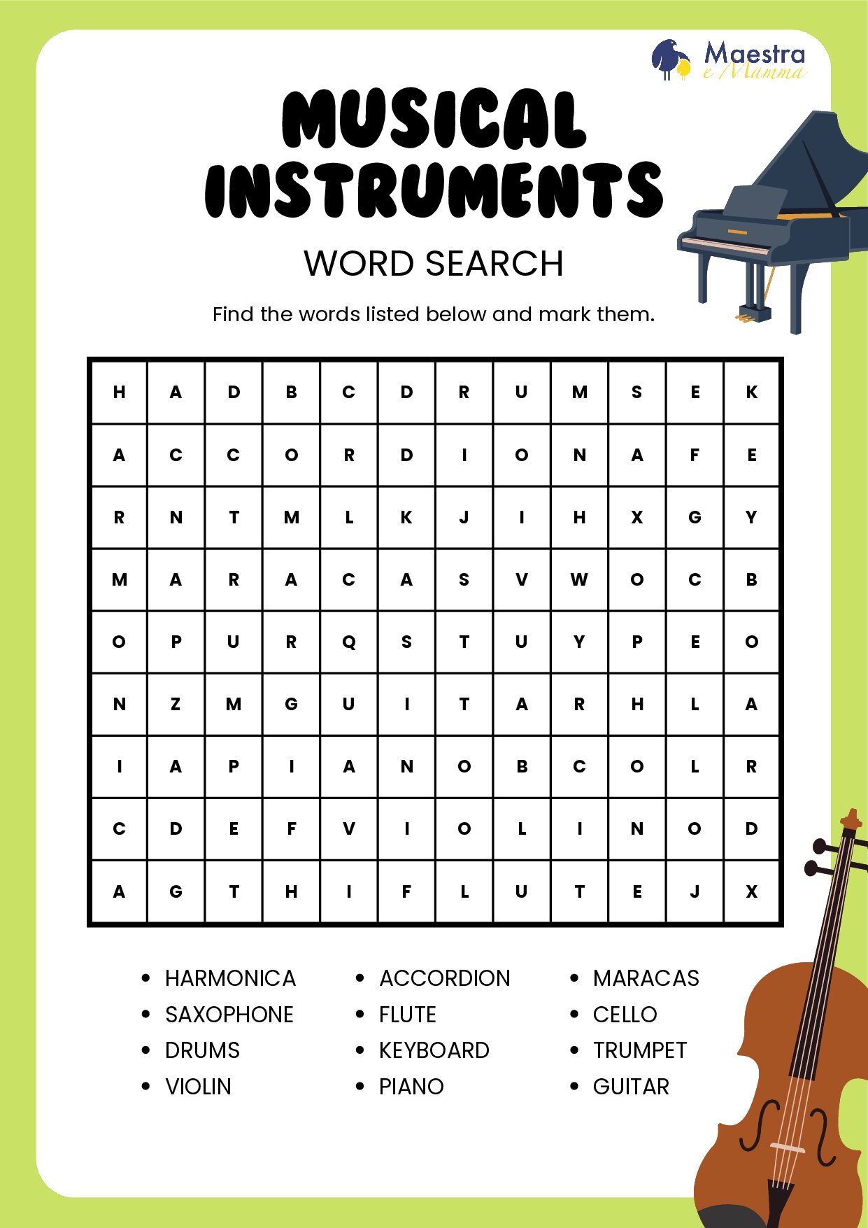 Cruciverba di inglese sugli strumenti musicali [101 KB]
