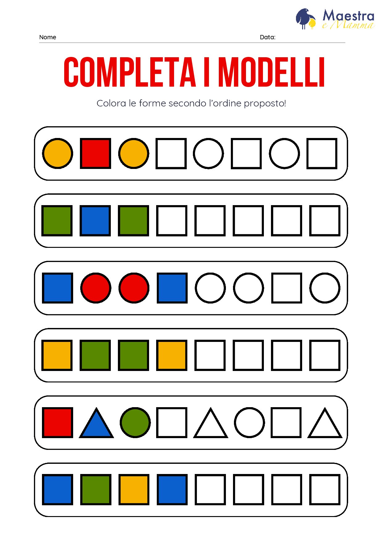 Colora le forme secondo l'ordine proposto [78 KB]
