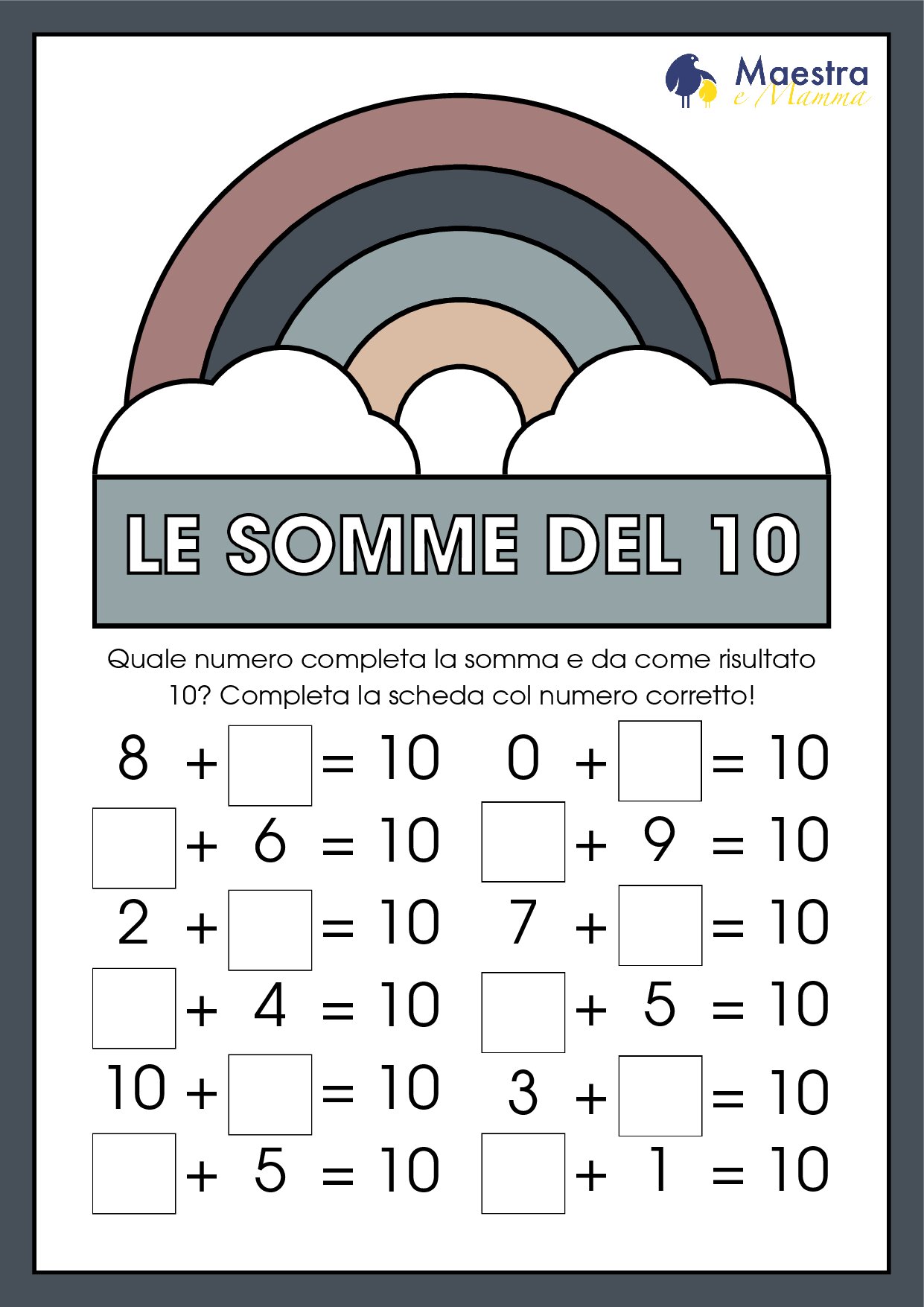 Scheda didattica matematica 'le somme del dieci' [80 KB]