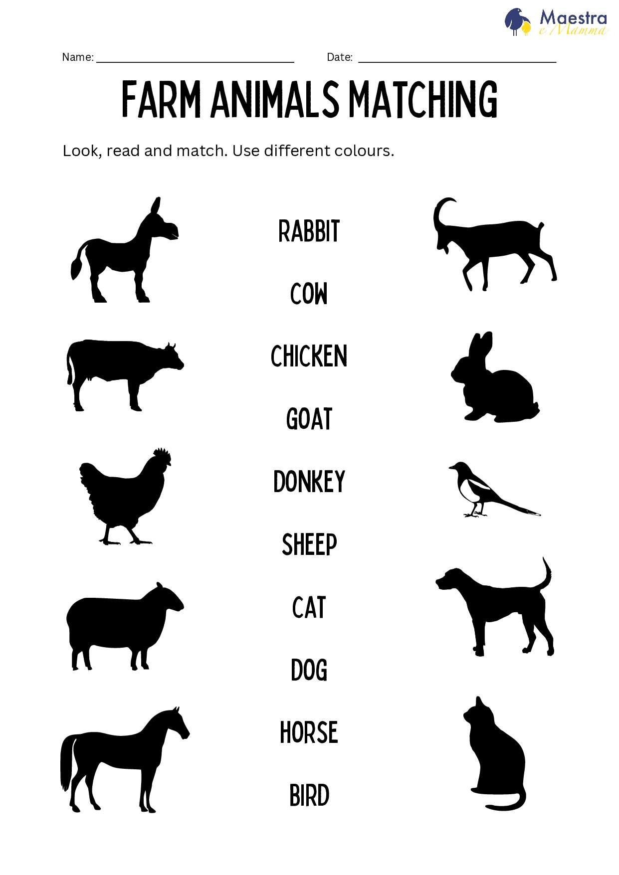Scheda didattica di inglese abbinamento animali [92 KB]