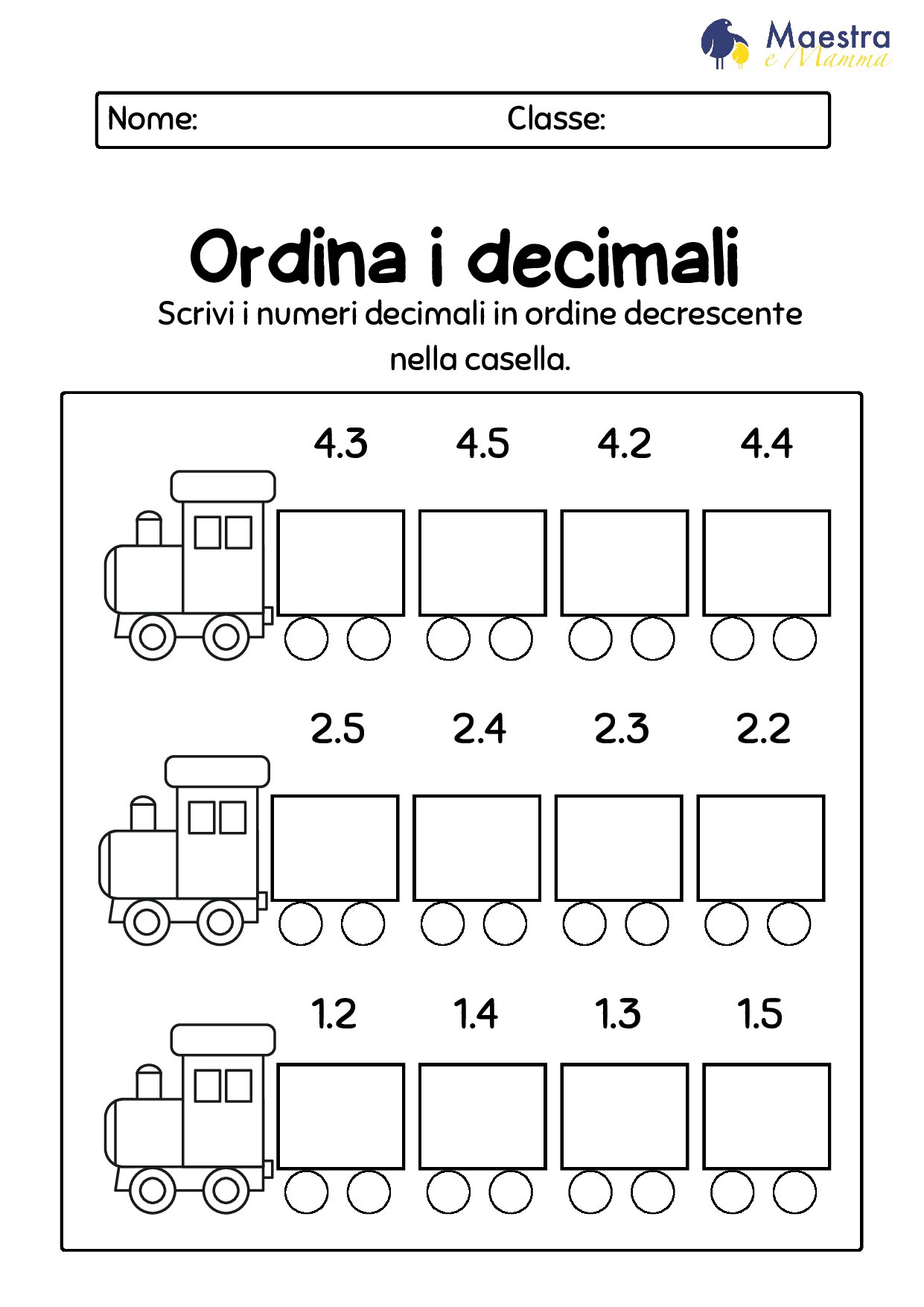 Scheda di matematica sull'ordine decimale [81 KB]