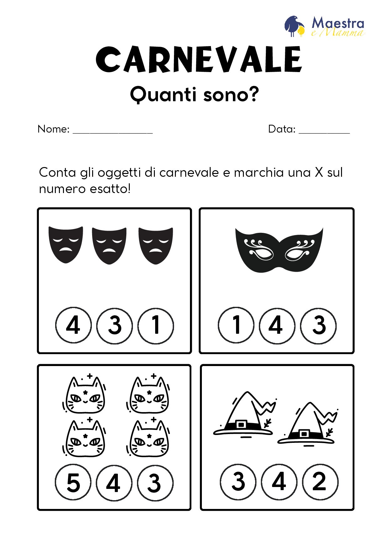 Scheda di carnevale sui numeri [88 KB]