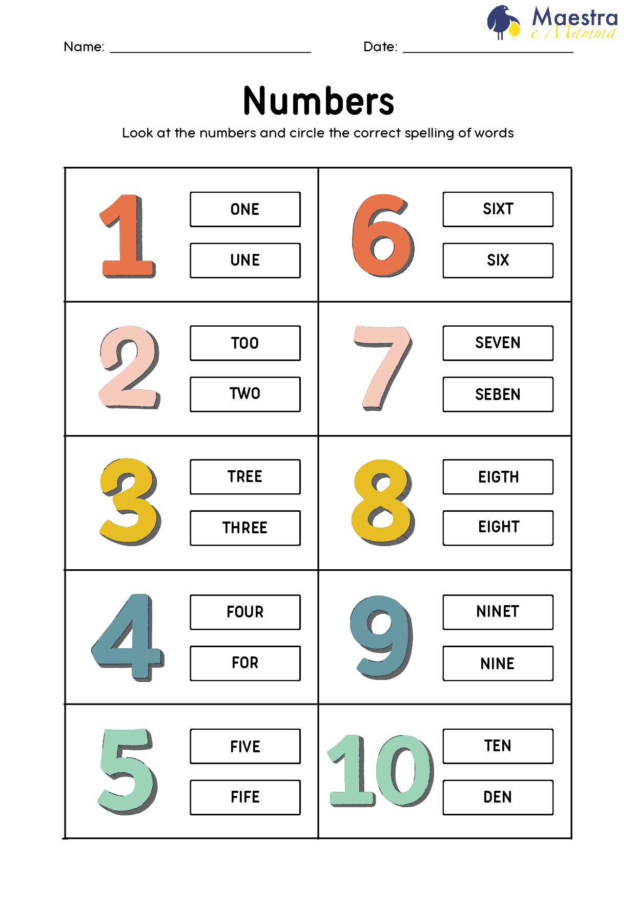 Scheda didattica di inglese sui numeri [391 KB]