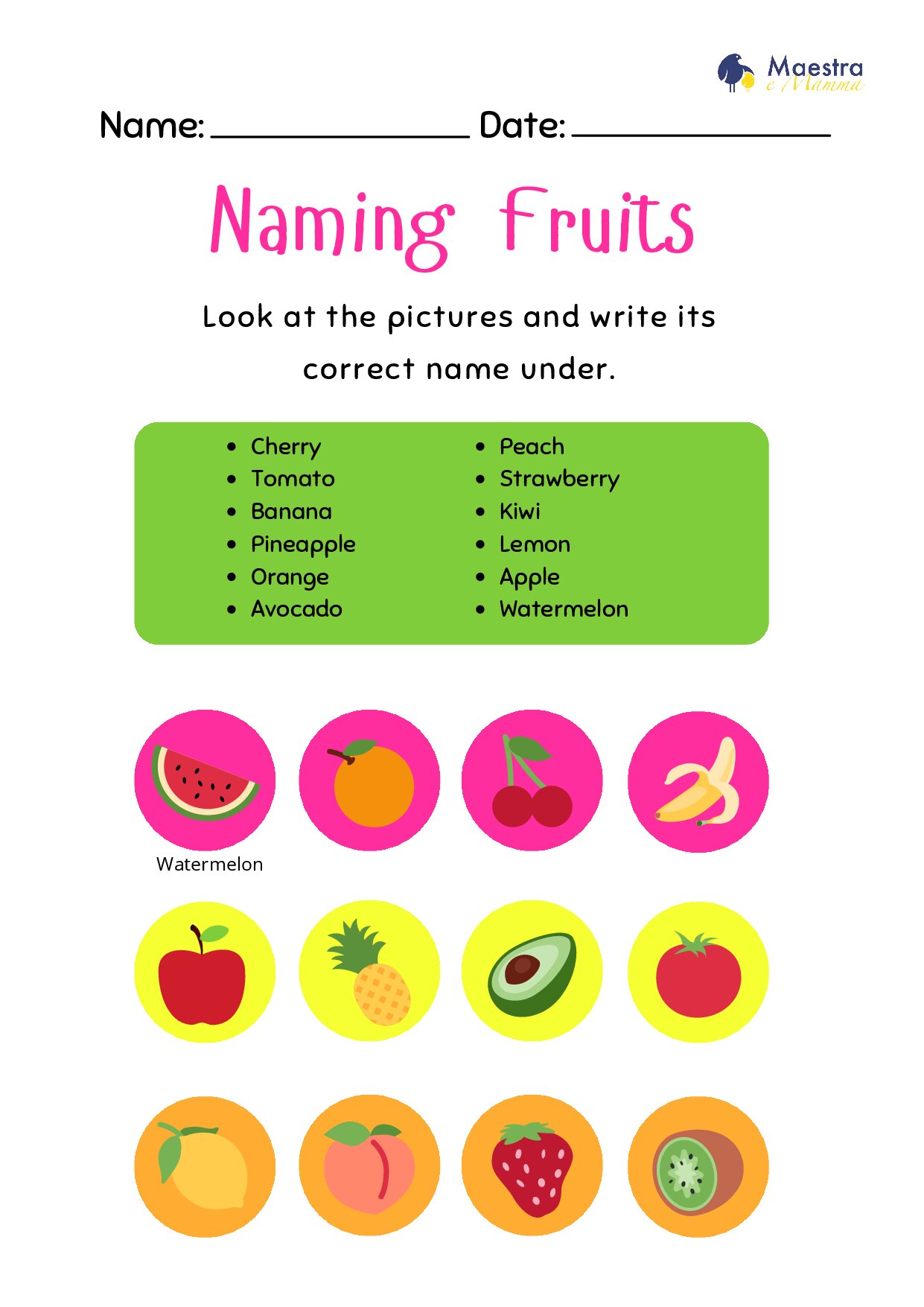 Scheda didattica di inglese sulla frutta [86 KB]