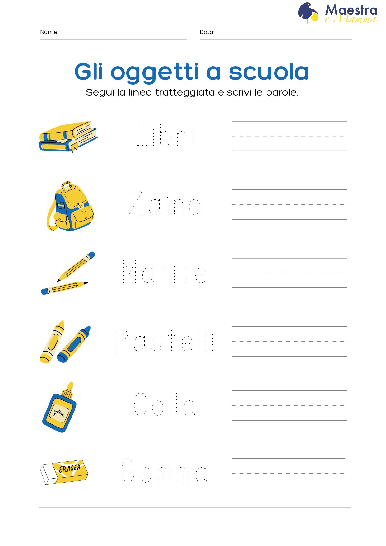 Scheda di pregrafismo gli oggetti a scuola [614 KB]