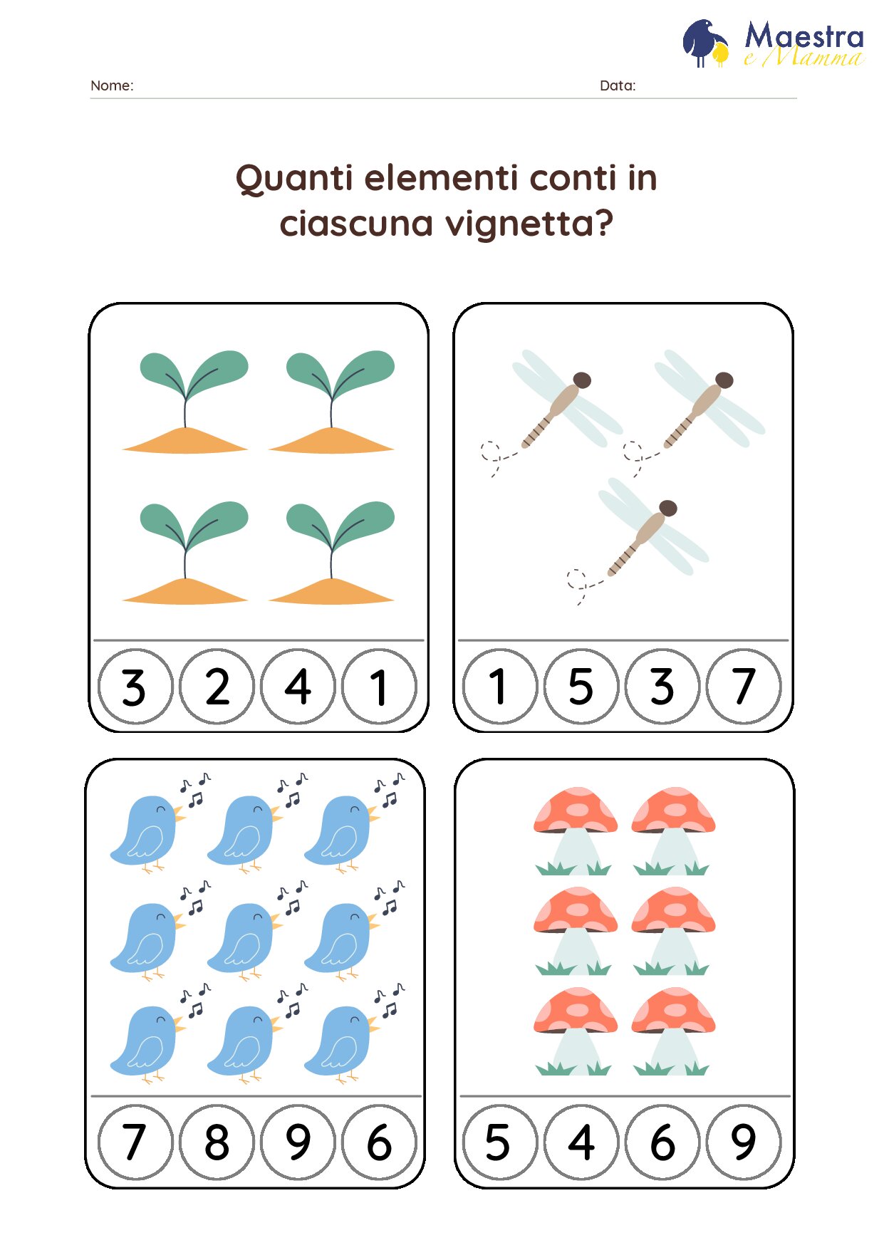 Scheda didattica matematica sul conteggio [109 KB]