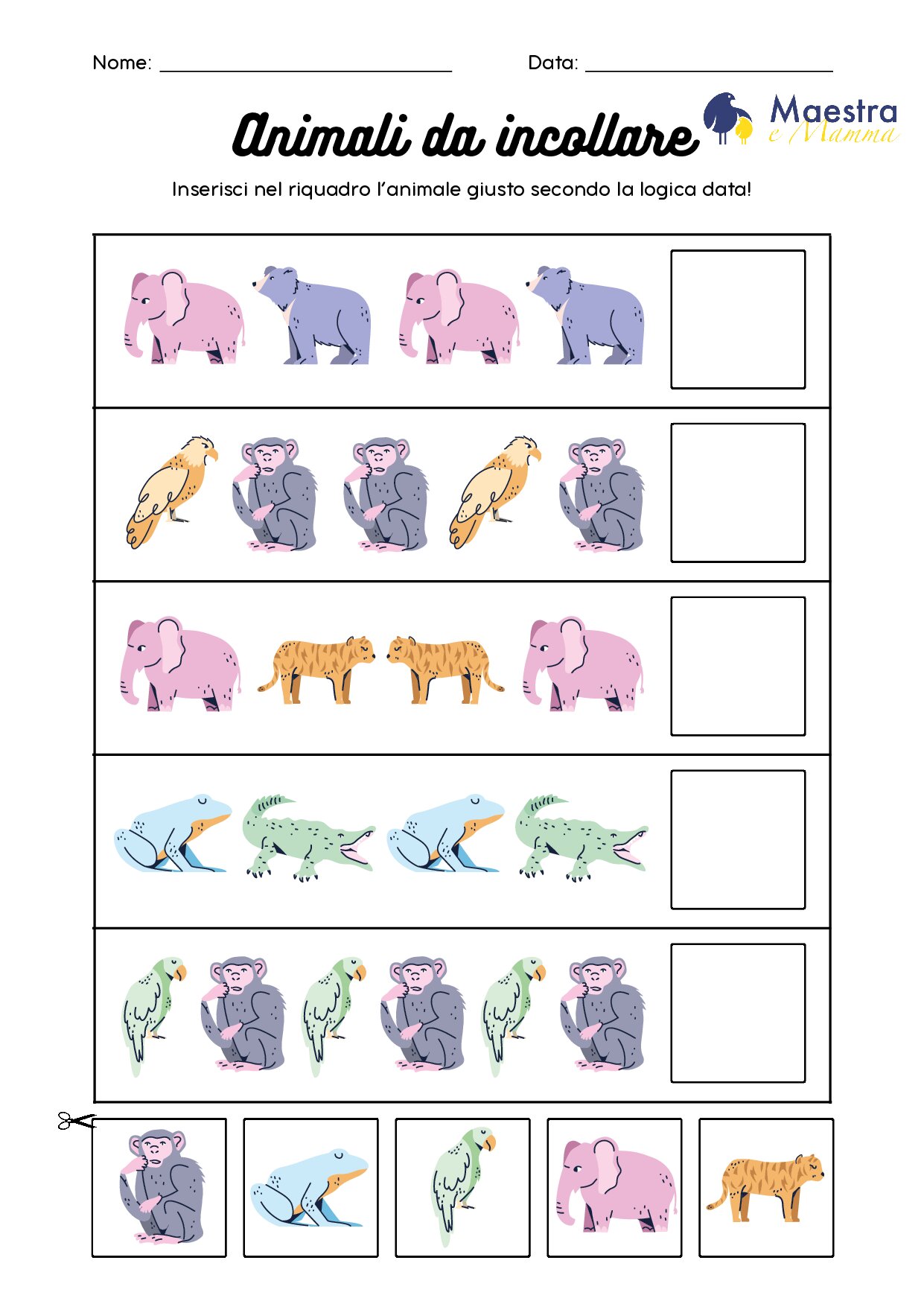 Scheda didattica animali da incollare [563 KB]