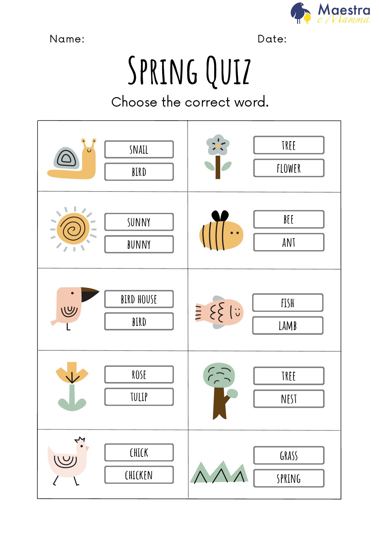 Scheda didattica di inglese quiz sulla primavera [102 KB]