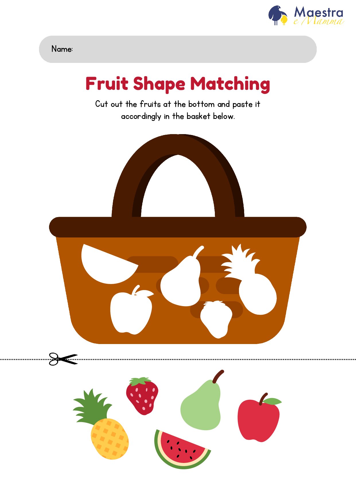 Scheda didattica di inglese frutta da incollare [217 KB]