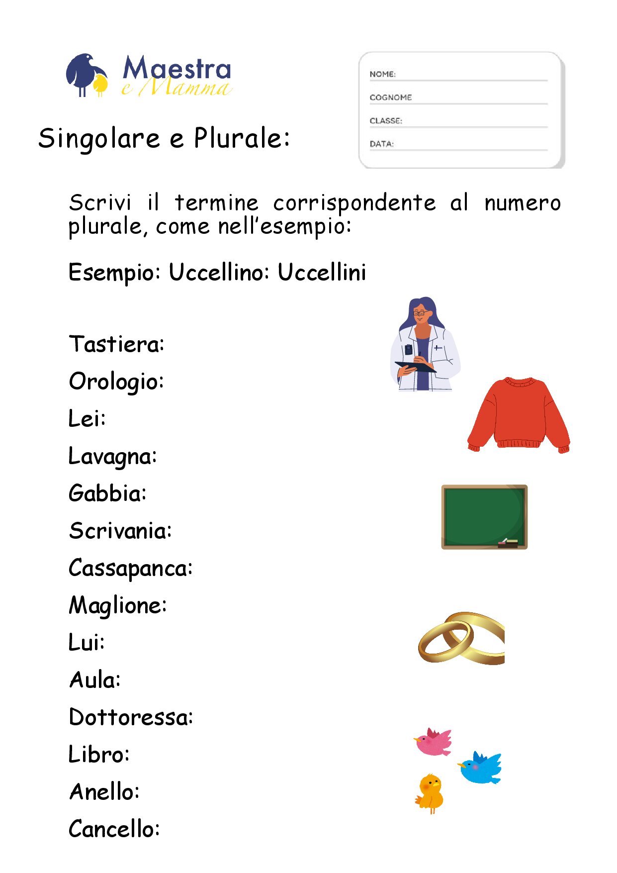 Scheda didattica sul singolare e plurale [393 KB]