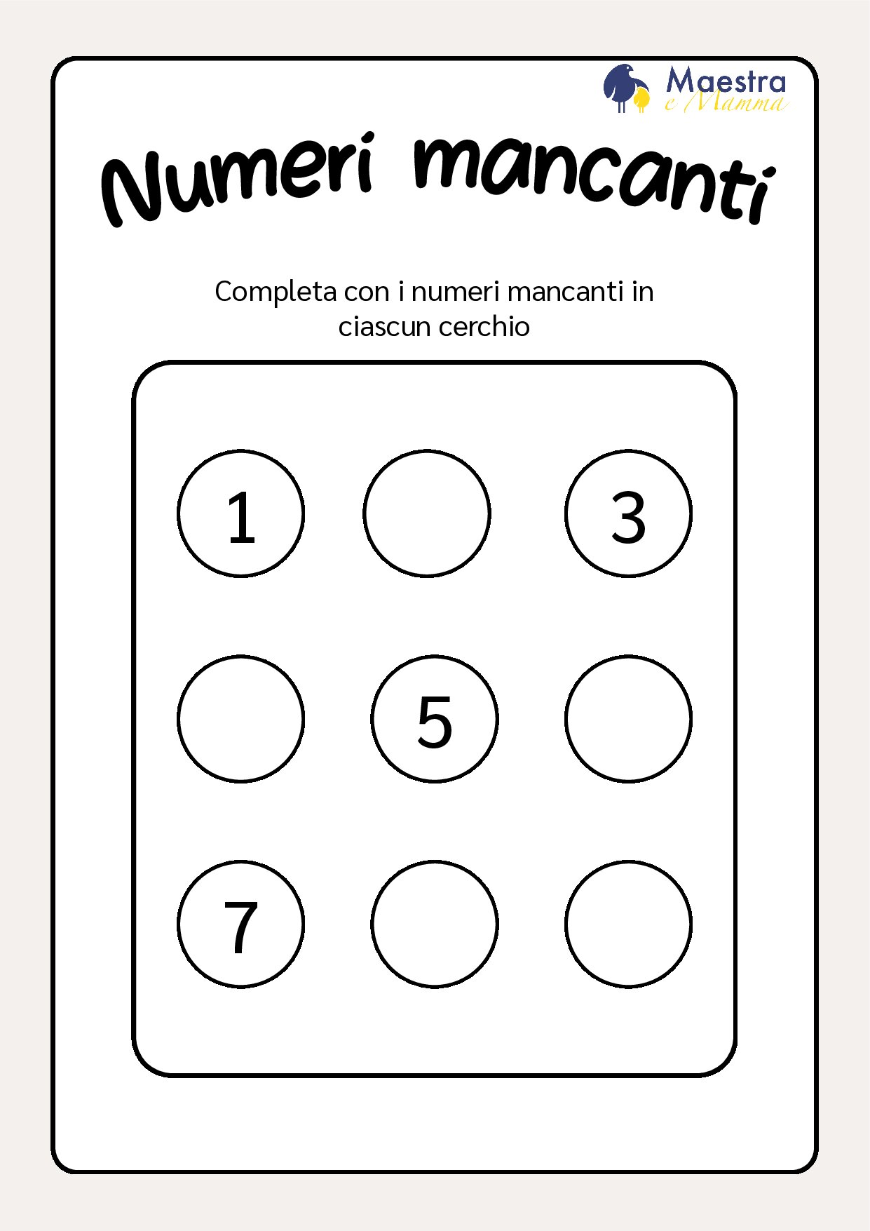 Scheda didattica matematica numeri mancanti [63 KB]