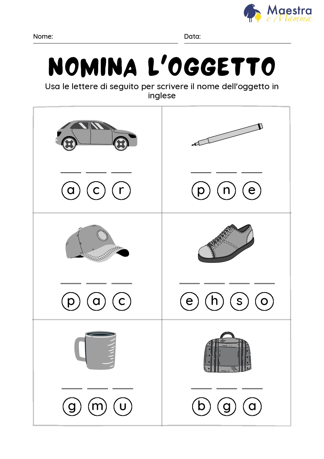 Scheda didattica sugli oggetti in inglese [370 KB]