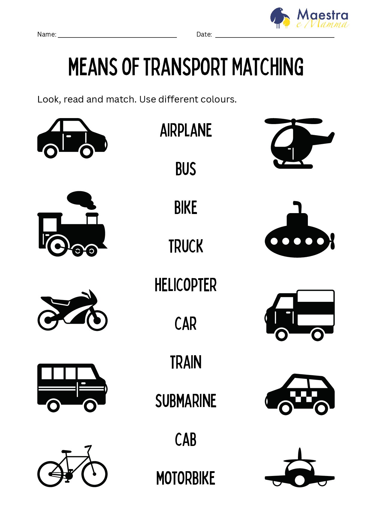 Scheda didattica di inglese sui mezzi di trasporto [86 KB]