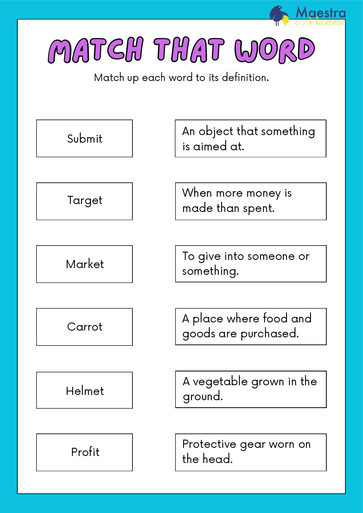 Scheda didattica di inglese match that word [75 KB]