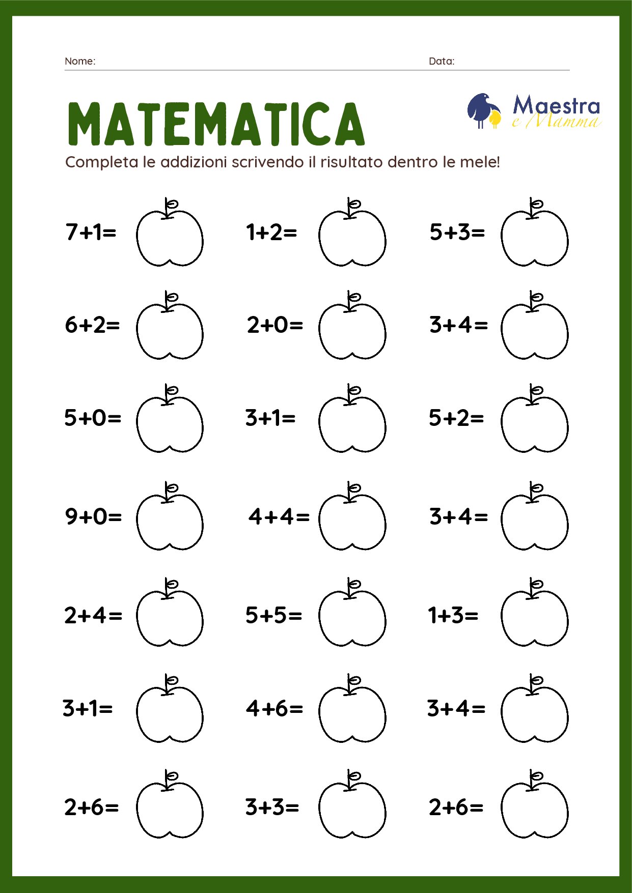 Scheda didattica matematica addizioni [96 KB]
