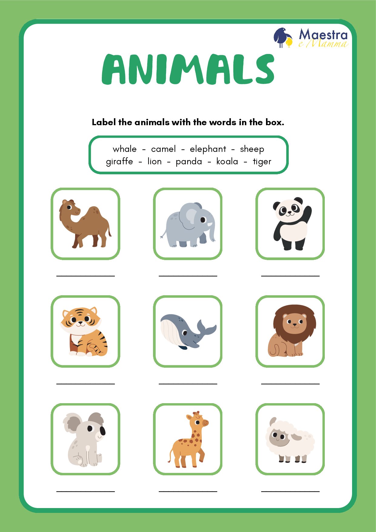 Scheda di inglese sugli animali [118 KB]