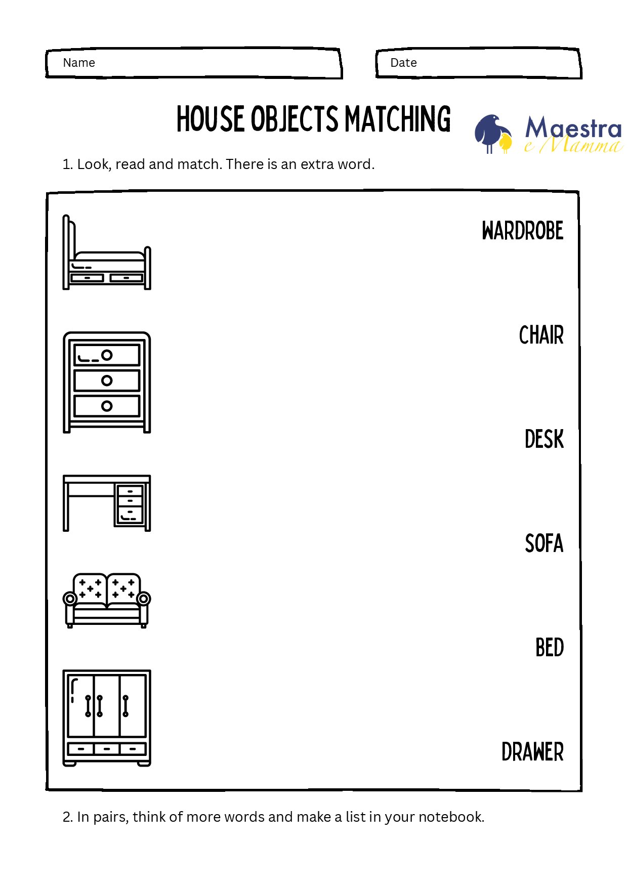Scheda di inglese house objects [52 KB]
