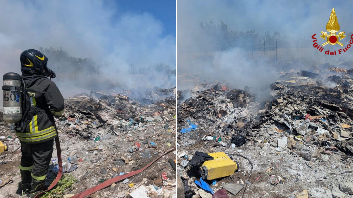 Rifiuti nel terreno privato in fiamme: azione dei Vigili del Fuoco -