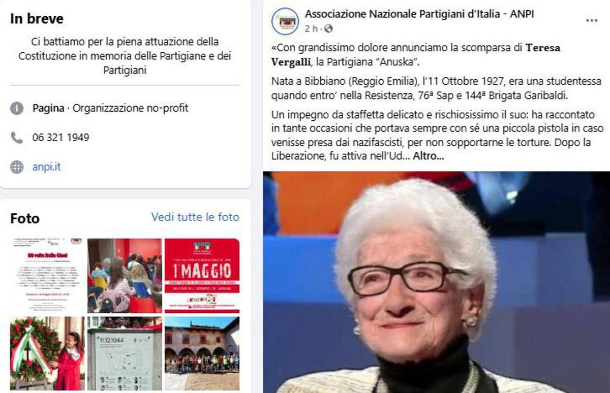 E' morta Teresa Vergalli, addio alla partigiana 'Anuska' - 