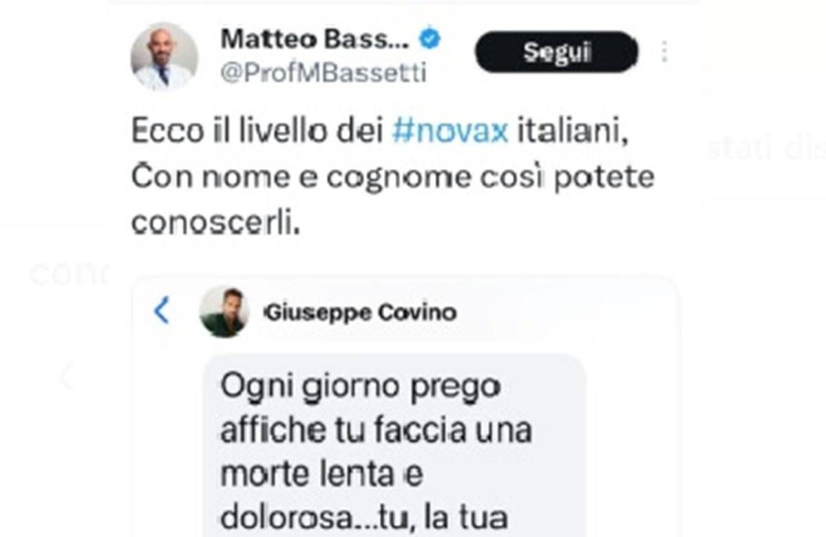 "Una morte lenta e dolorosa", minacce e insulti a Bassetti: lui pubblica post dell'autore - 