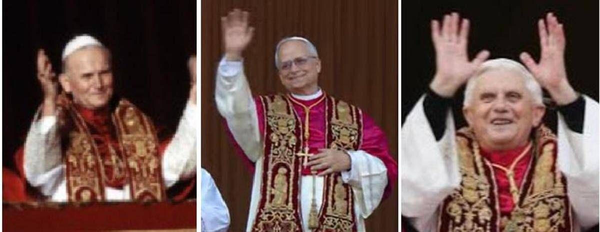Leone XIV, Papa Prevost con la stola di Giovanni Paolo II e Benedetto XVI - 