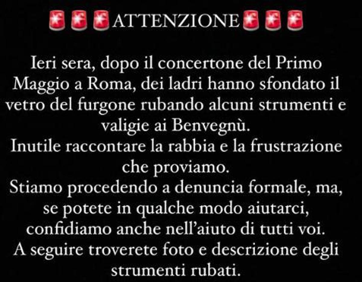 I Benvegnù: "Ci hanno rubato gli strumenti, aiutateci a trovarli" - 