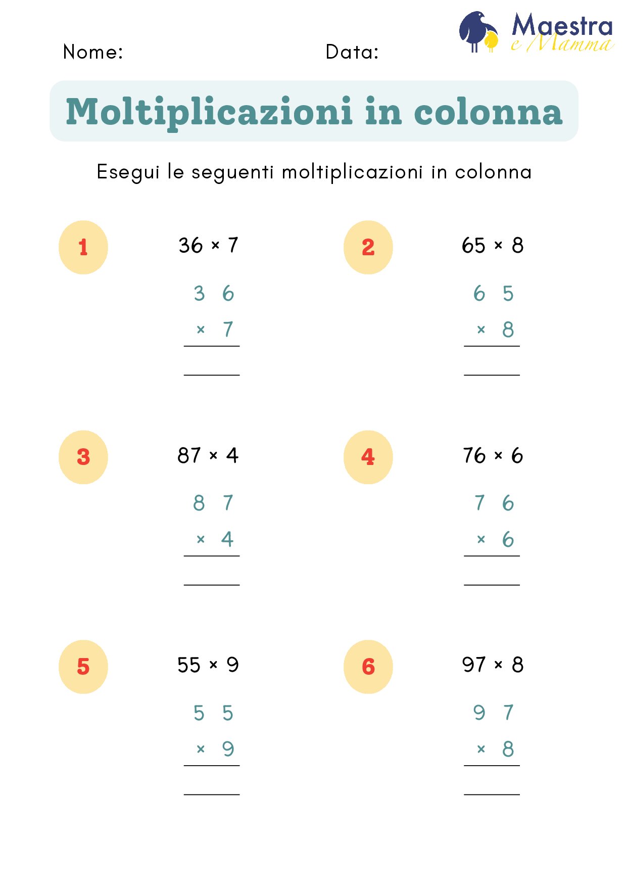 Moltiplicazioni in colonna [81 KB]