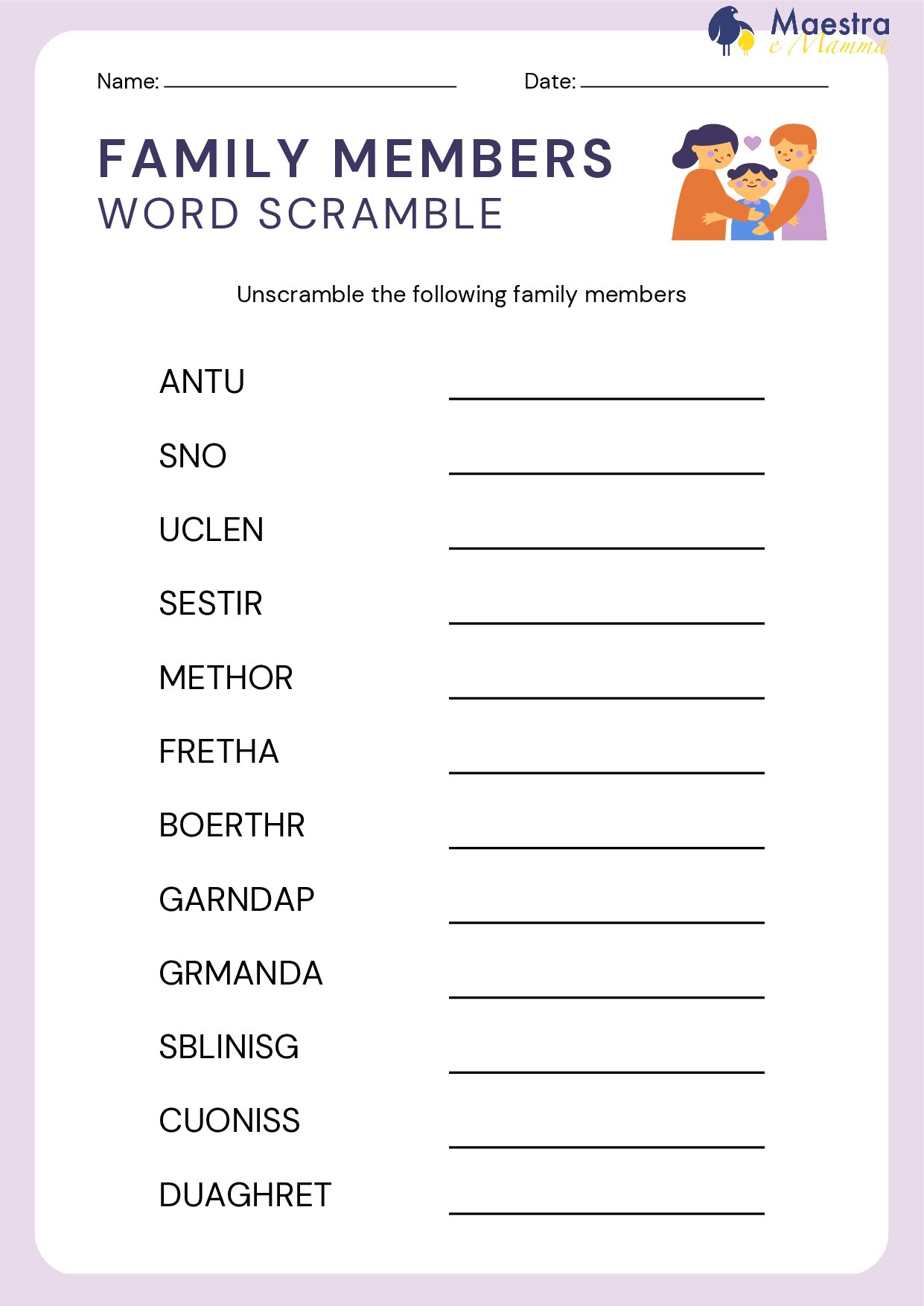 Scheda di inglese Word Scramble [83 KB]