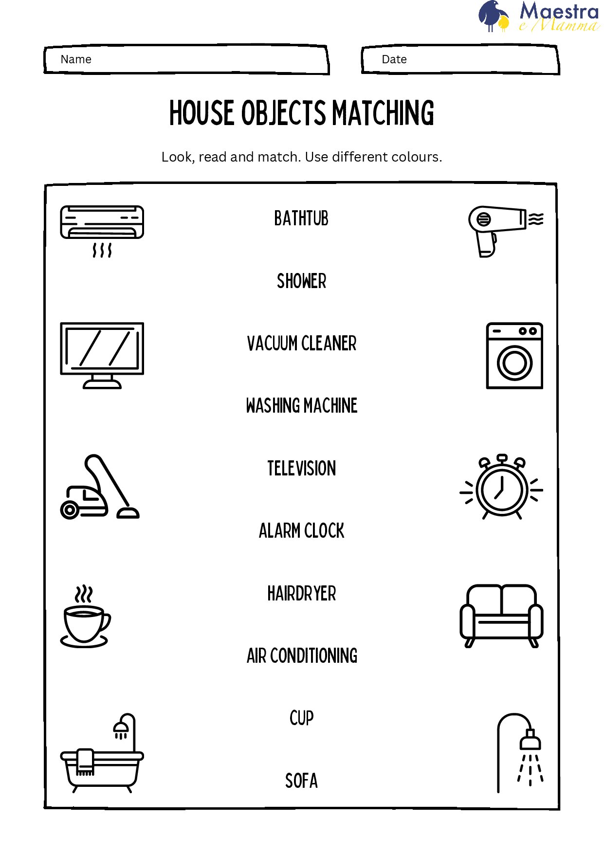 Scheda di inglese house objects matching [96 KB]