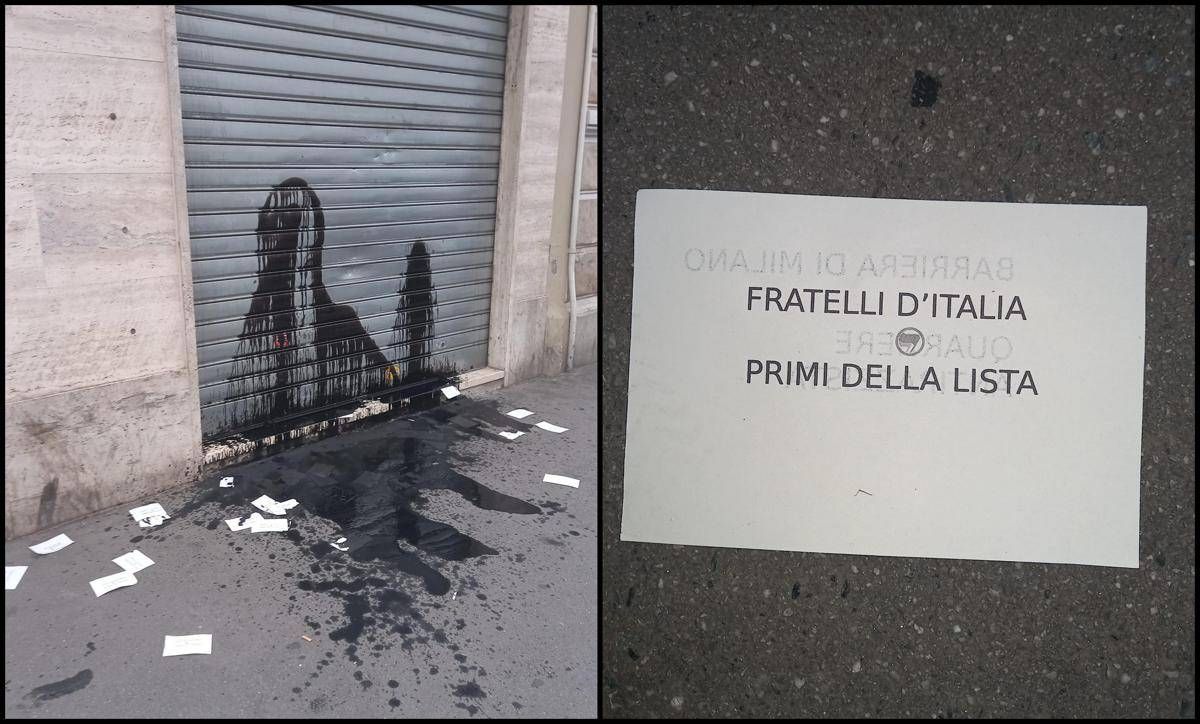 Torino, picconate contro la sede Fratelli d'Italia: olio esausto e volantini minatori - Foto -