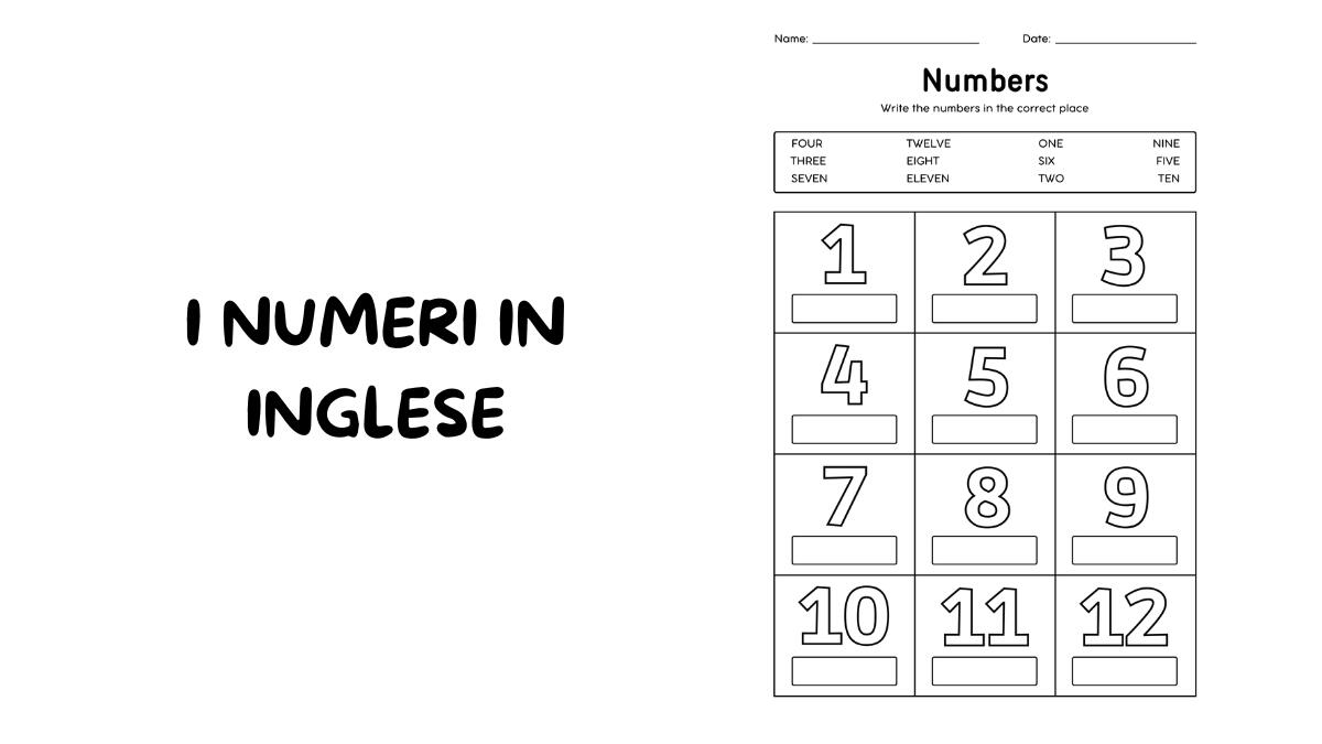 Impara i numeri in inglese da 1 a 12 con una scheda divertente - 
