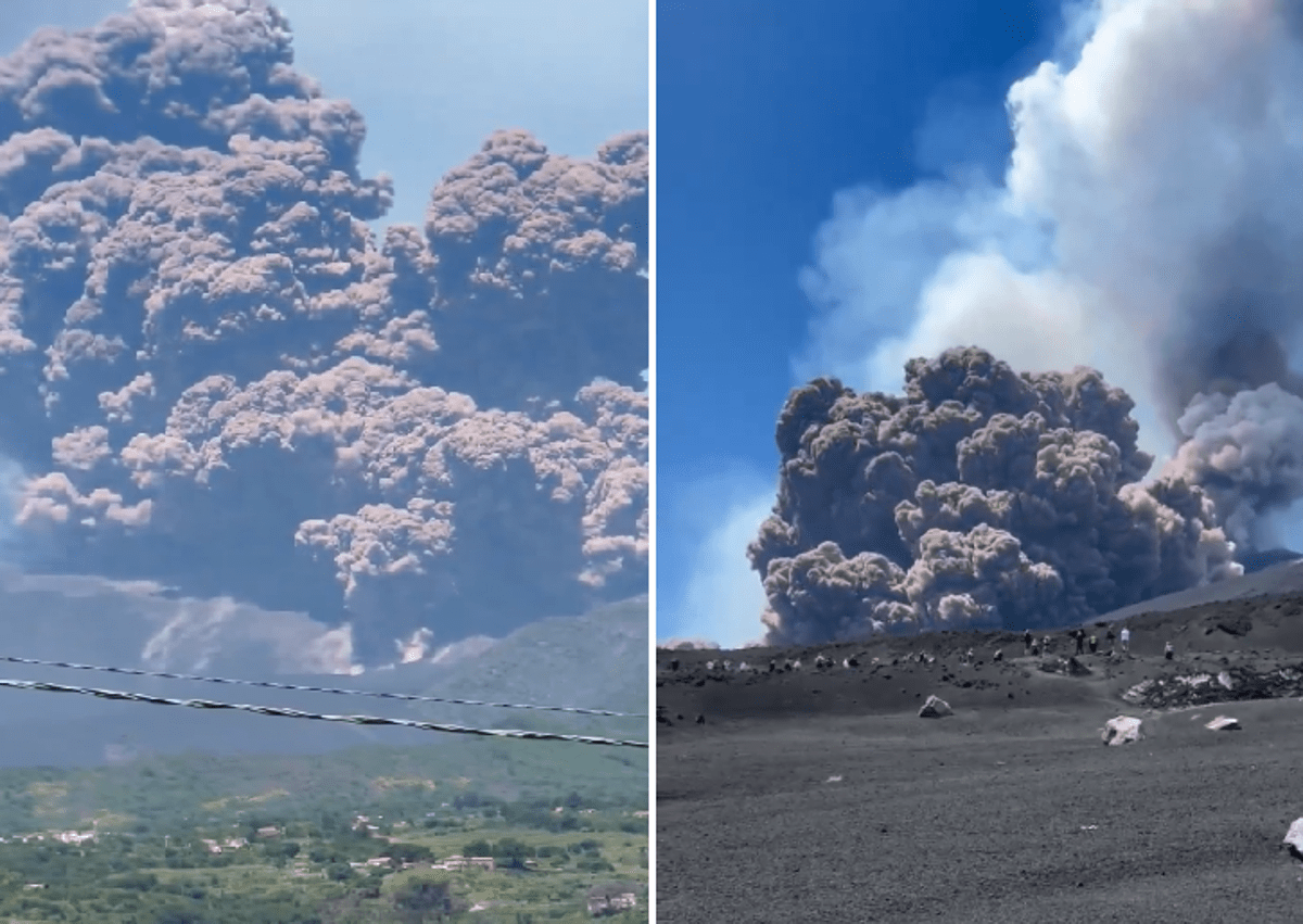 Eruzione dell'Etna, turisti in fuga dal cratere dopo l'esplosione - Video -