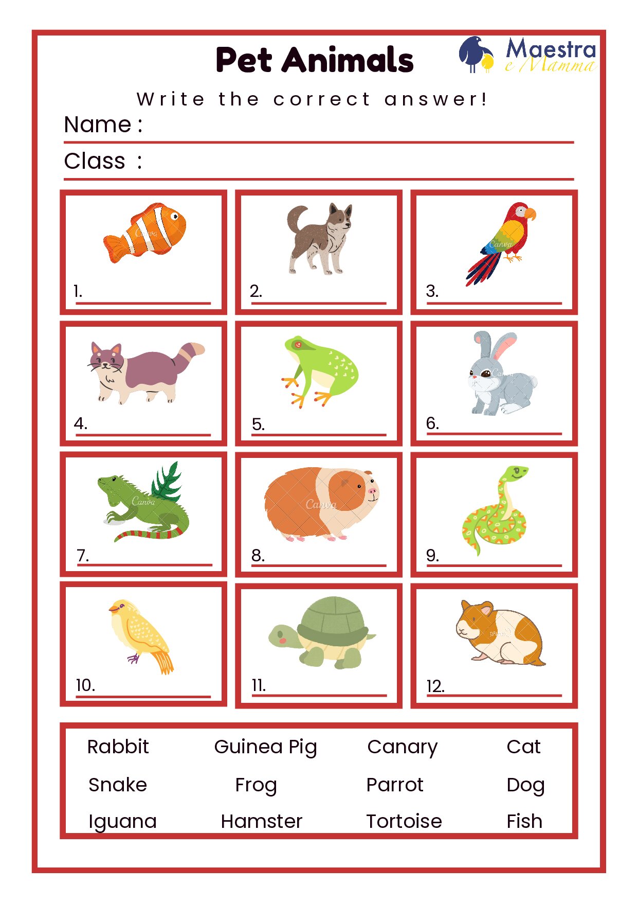 Scheda di inglese sugli animali [1 MB]