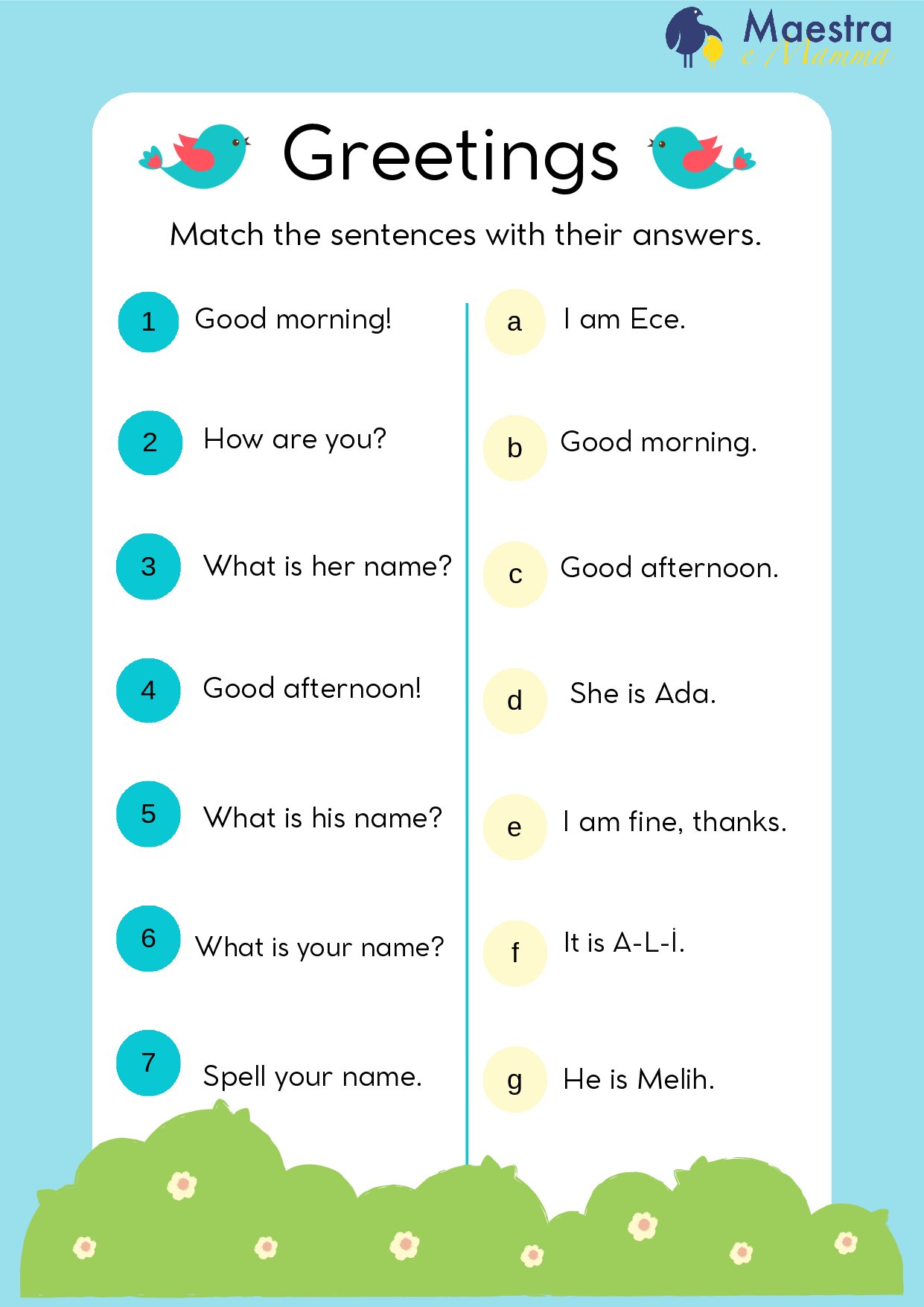 Scheda di inglese greetings [301 KB]